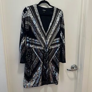 Express Black & Silver Sequin Dress